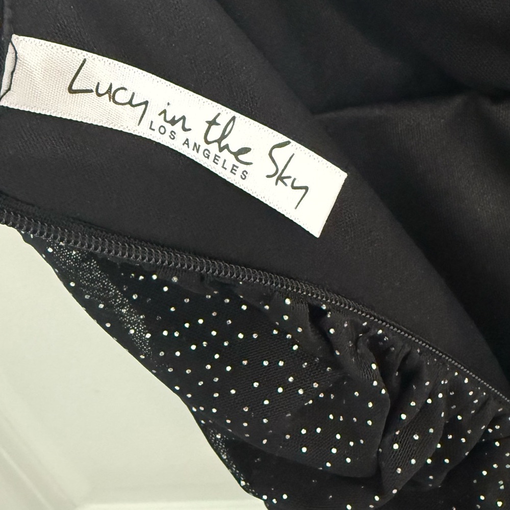 Lucy in the Sky NWOT Black Glitter Ruched Mini Dress - Picture 7 of 8